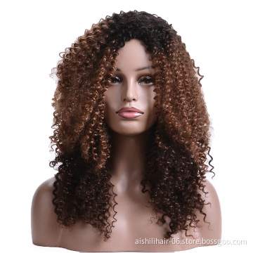 Aishili wholesale cheap afro kinky curly brown hair synthetic wigs for black women